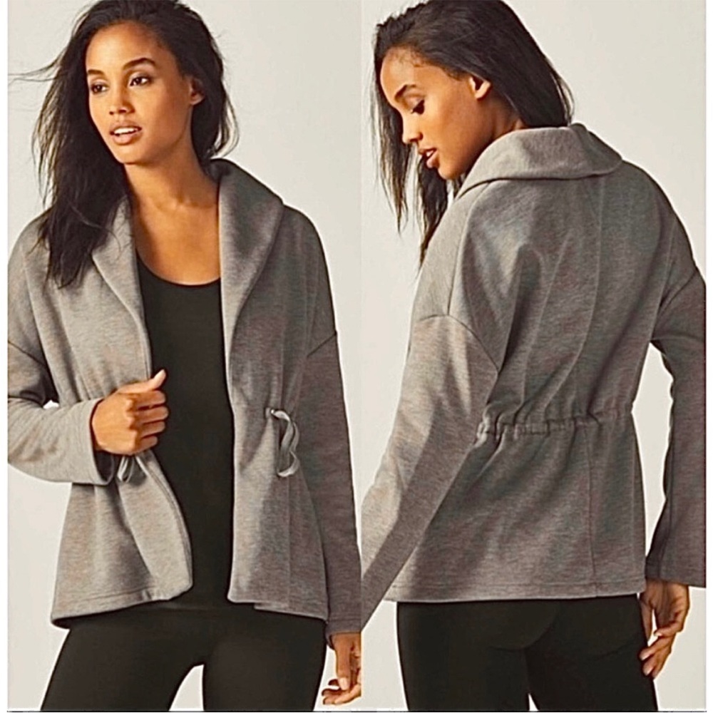{Fabletics} Sage Coat Open Front Sweatshirt Jacket with Shawl Collar - Medium
